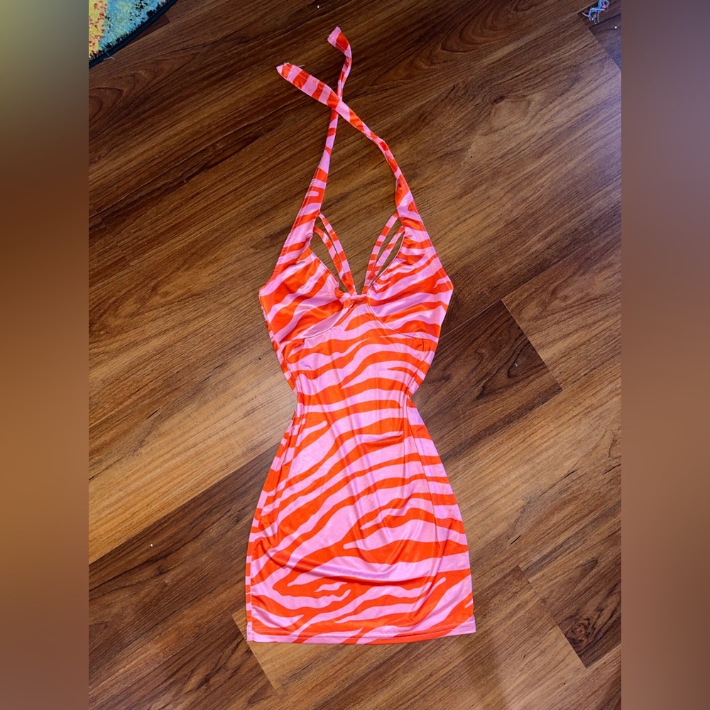 Pink and Orange Zebra Pattern Bodycon Dress by PrettyLittleThing